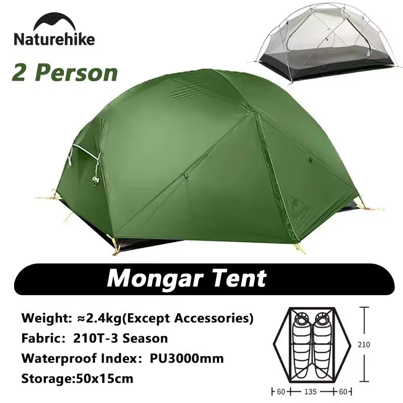Naturehike-Mongar 2 barraca camping, Ultraleve, Ao ar livre, 3 Temporada, imperm