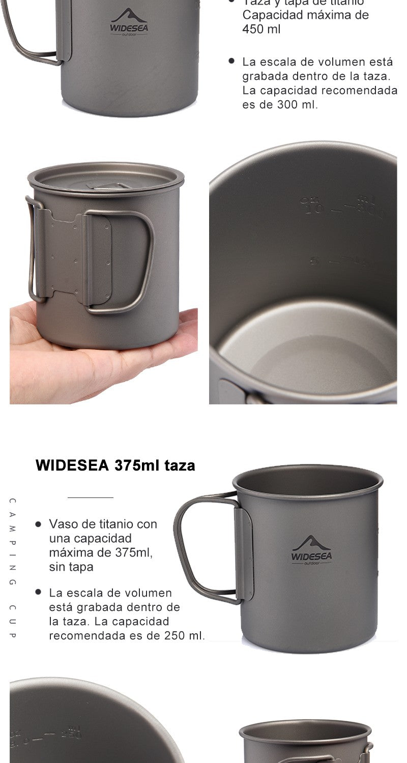 Widesea caneca de acampamento copo de titânio utensílios de mesa turísticos uten