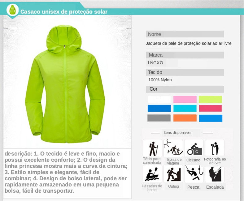 Casaco impermeável para homens e mulheres, roupas de proteção solar, roupas de p