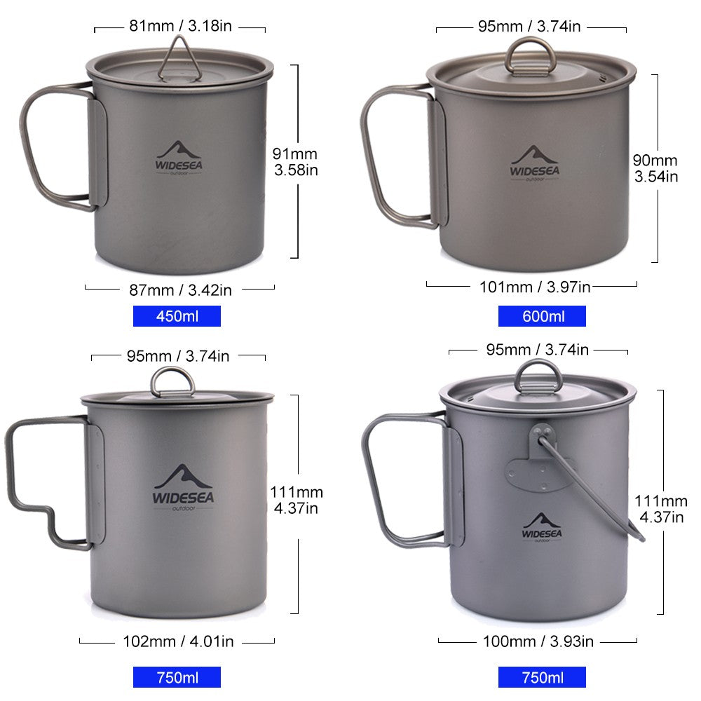 Widesea caneca de acampamento copo de titânio utensílios de mesa turísticos uten