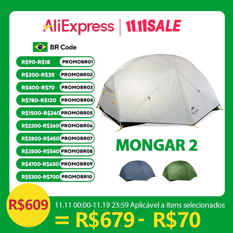 Naturehike-Mongar 2 barraca camping, Ultraleve, Ao ar livre, 3 Temporada, imperm