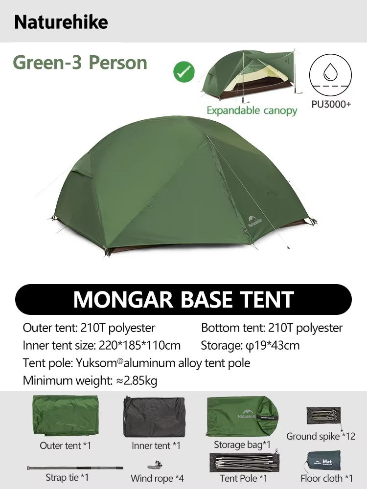 Naturehike-Mongar 2 barraca camping, Ultraleve, Ao ar livre, 3 Temporada, imperm