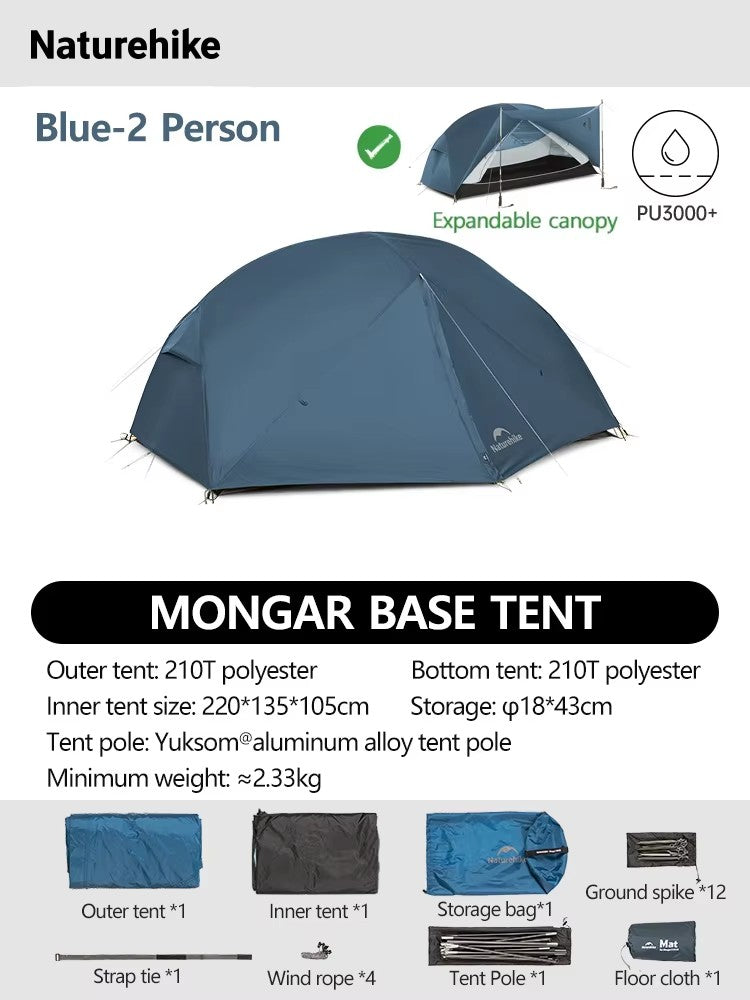 Naturehike-Mongar 2 barraca camping, Ultraleve, Ao ar livre, 3 Temporada, imperm