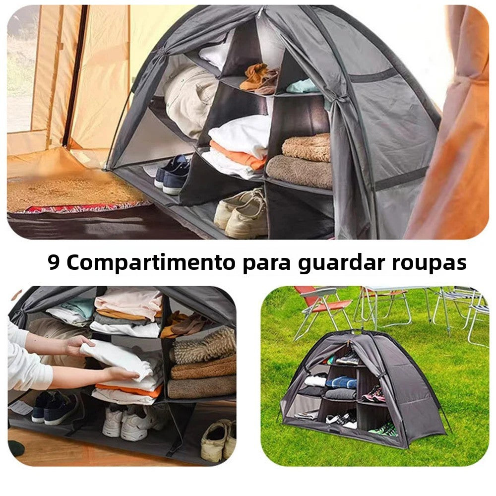 Armário para organizacao de roupas e outros itens em acampamento