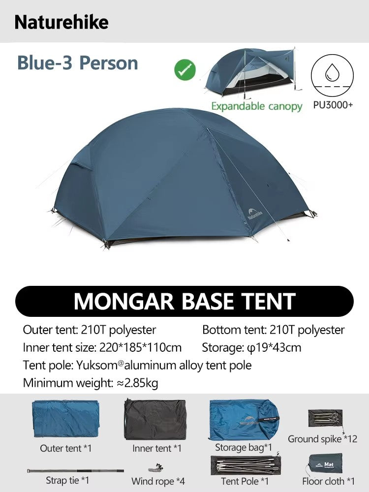 Naturehike-Mongar 2 barraca camping, Ultraleve, Ao ar livre, 3 Temporada, imperm