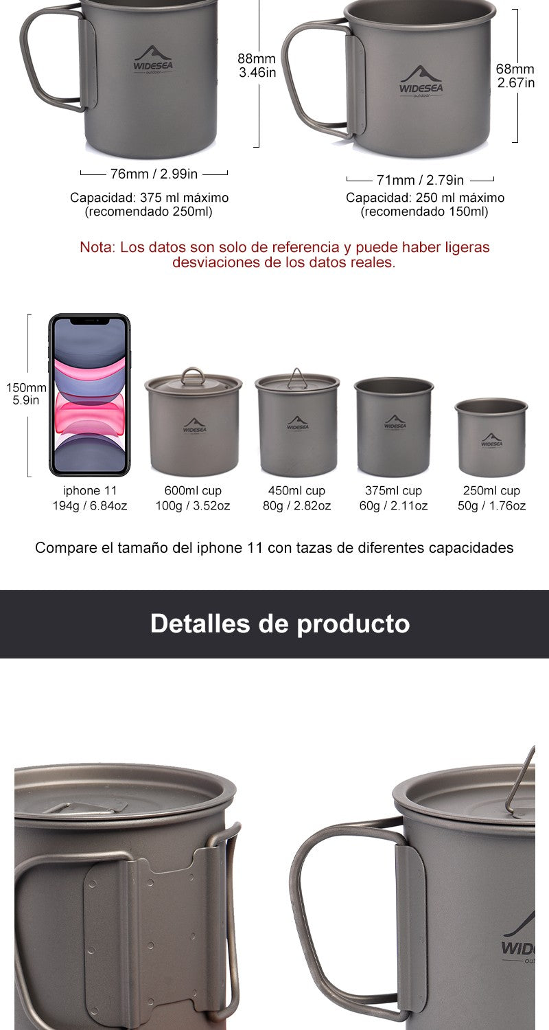 Widesea caneca de acampamento copo de titânio utensílios de mesa turísticos uten