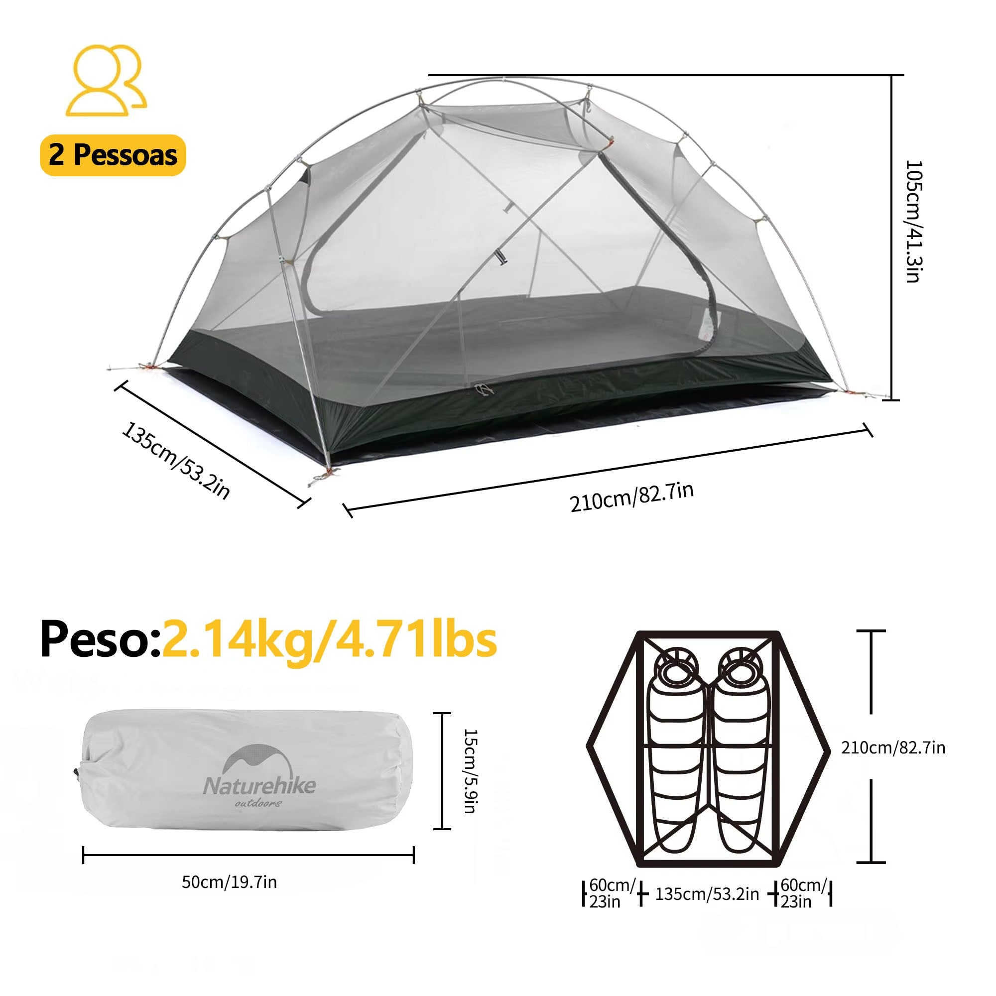 Naturehike Mongar 2 barraca de camping a prova d'água 2 pessoas ultralight campi