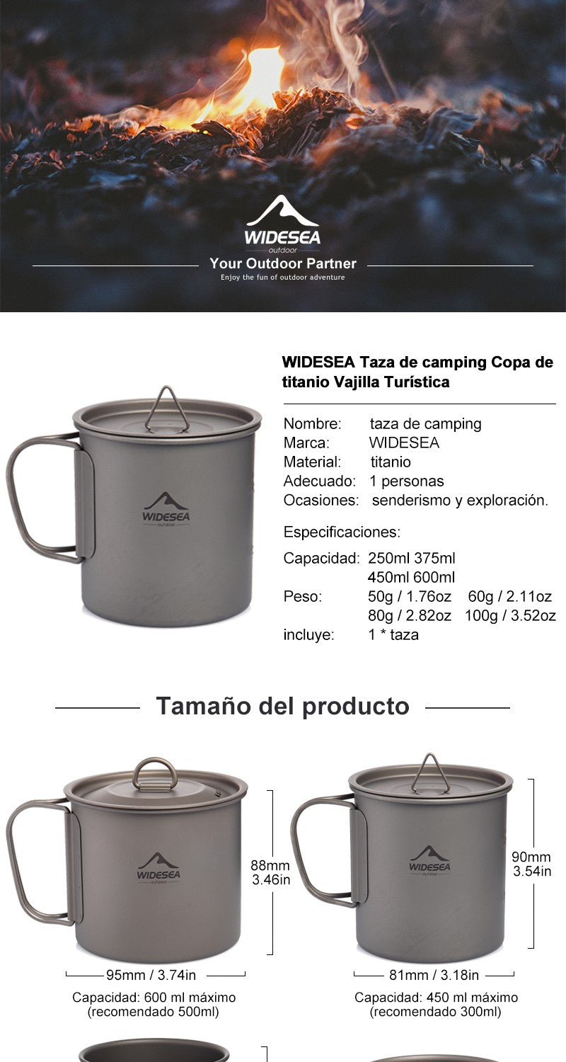 Widesea caneca de acampamento copo de titânio utensílios de mesa turísticos uten