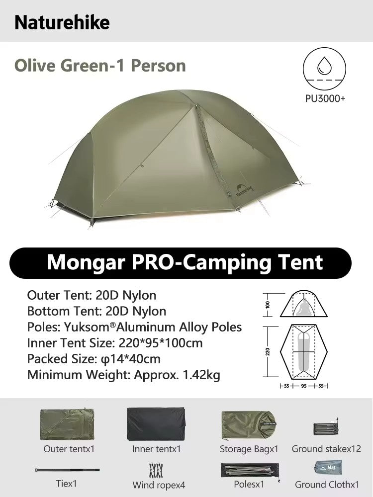 Naturehike-Mongar 2 barraca camping, Ultraleve, Ao ar livre, 3 Temporada, imperm