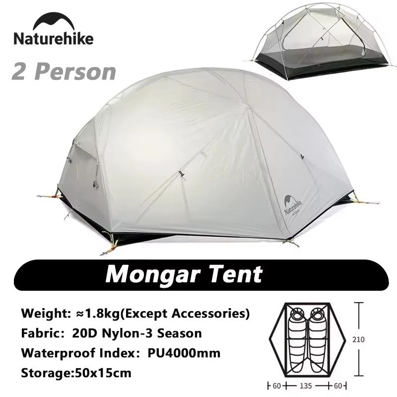 Naturehike-Mongar 2 barraca camping, Ultraleve, Ao ar livre, 3 Temporada, imperm